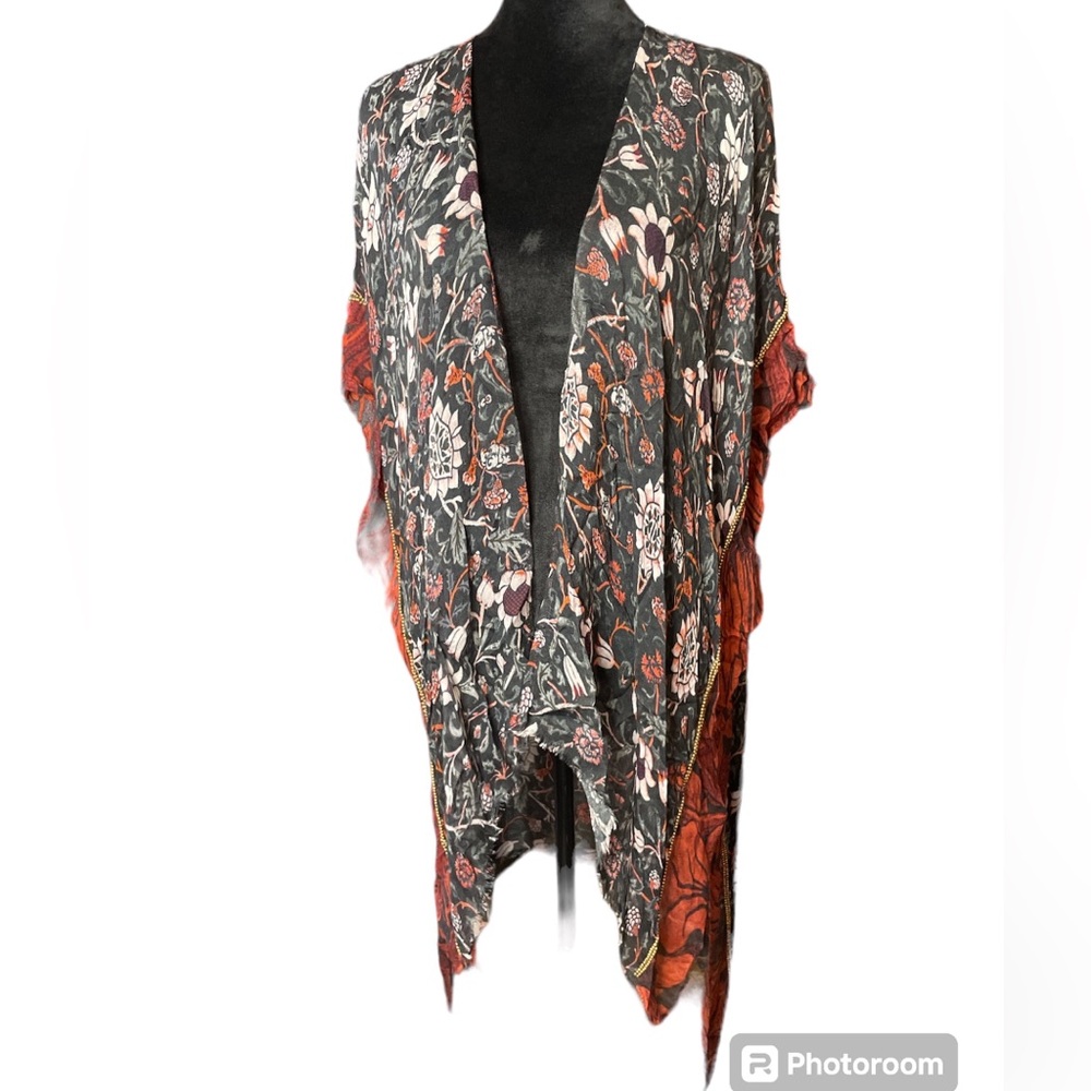 Elizabeth Gillett Floral Cover Up/Cardigan- Black & Orange